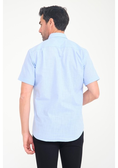 Klasik Kısa Kol Linen Keten Yaka Düğmeli Hediye Kutulu Erkek Gömlek Fs-001202 - Mavi-1692 MAVİ