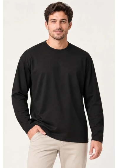 Butik İstanbul Erkek Modal Yumuşak Dokulu Bisiklet Yaka Uzun Kollu Tişört Sweatshirt - Siyah