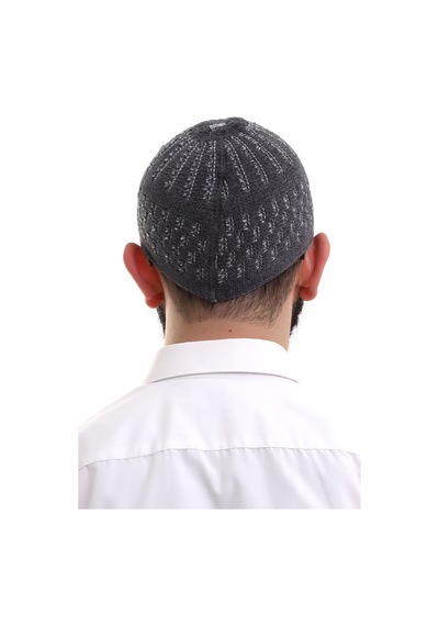 Füme Gri Hasır Desen Kışlık Kadife Namaz Takkesi Füme
