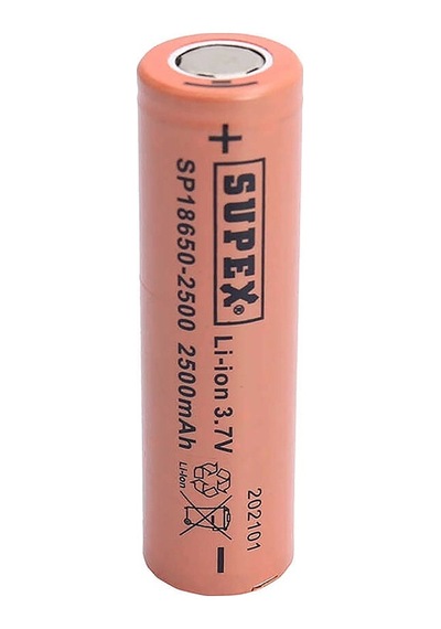 Supex 18650-2500 3.7v 2500 Mah Düz Kafa Li-ıon Pil Tekli Pil