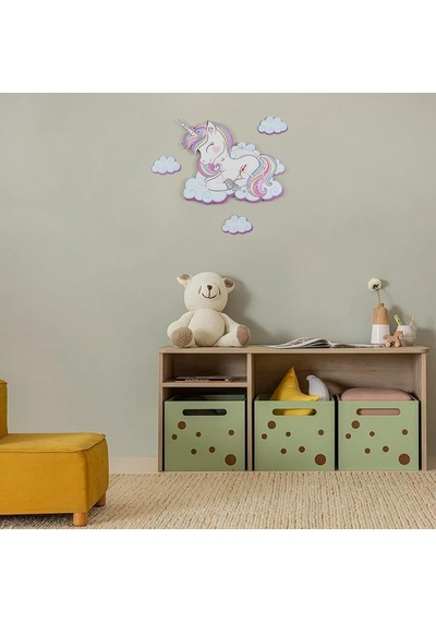 Sevimli Unicorn Çocuk Odası Ahşap Duvar Saati Elf-2312026 Diğer