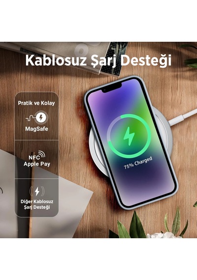Bix İphone 14 Pro Max Silikon Kılıf Magsafe Uyumlu Güçlü Koruma Darbe Emici Seramik Gri