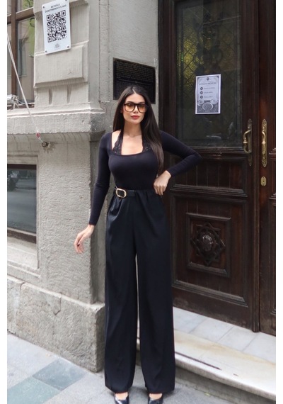 Kechi Woman Linda Twill Kumaş Kemer Detay Pantolon Siyah