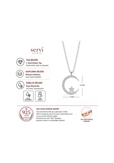 Serrvi 925 Ayar Gümüş Celeste Ay Yıldız Kolye-26