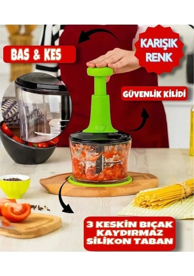 Rondom Çelik 3 Bıçaklı Pratik Basmalı El Rondosu Doğrayıcı Büyük Boy 2365 Çok Renkli