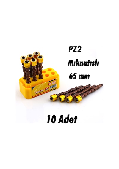 Mıknatıslı Pz2 Bits Uç 10 Adet 65 Mm Renkli Vida Tutucu Sökme Yıldız Matkap Vidalama Ucu S2 Çeliği