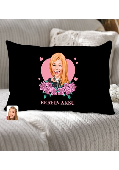 Bk Gift Kişiye Özel Anneler Günü Karikatürlü Premium Kumaş Siyah Dikdörtgen Kırlent Yastık, Anneler Günü Hediyesi, Ev Dekorasyonu-2
