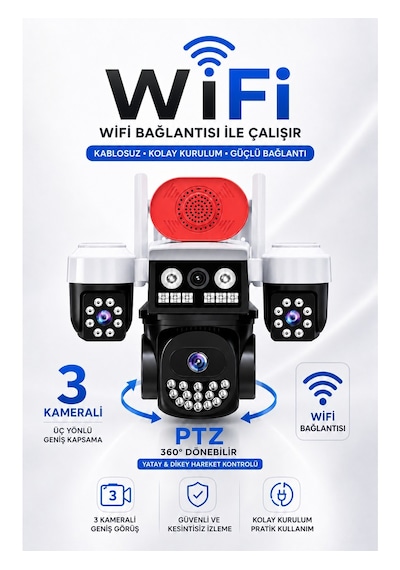 Linadex Lx-8979w Wifi 3 Kameralı Hd Güvenlik Kamerası