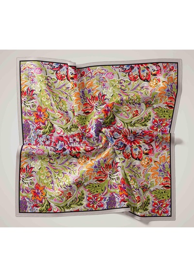 Silk Home Olinda İpek Eşarp 47002-38 Çelik Mavi, Turuncu, Yağ Yeşili, Vizon
