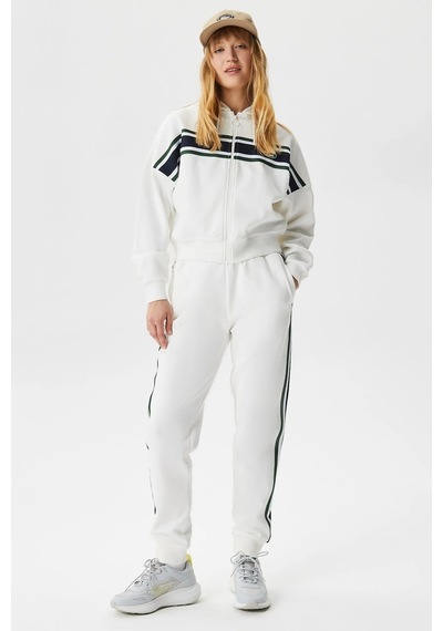 Lacoste Women's Joggers Slim Fit Renk Bloklu Organik Pamuk Kadın Eşofman Altı Beyaz