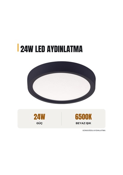 Jupıter Siyah 24w 6500k Beyaz Işık Sıva Üstü Yuvarlak Led Panel - Lc444-s865