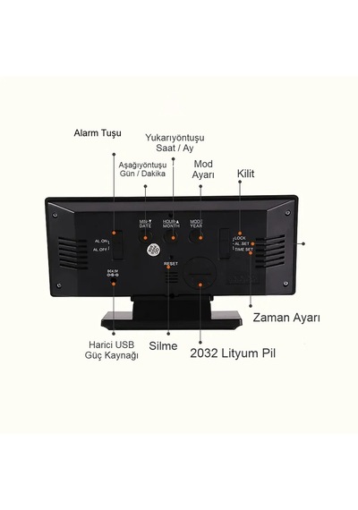 Ayna Çalar Dekoratif Led Saat Sıcaklık Modlu Usb Çalışan Dijital
