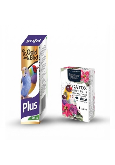 Kafes Kuşları İçin Multivitamin Plus Damla 50 Cc + Nature Plan Premium Gatox Grit Plus Mineral Tablet Gaga Taşı