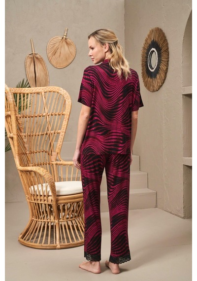Pjs 25140 Kadın Yakalı Düğmeli Desenli Kısa Kollu Pijama Takım 001