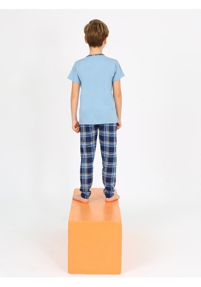 Vitmo Erkek Çocuk Kısa Kollu Pamuklu Düğme Detaylı Cool Boy Pijama Takımı Mavi