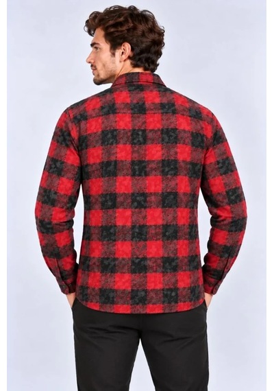 Suma Erkek Ekose Kareli Batik Yıkamalı Şardonlu Uzun Kollu Regular Fit Oduncu Gömlek - Kırmızı Suma Erkek Ekose Kareli Batik Yıkamalı Şardonlu Uzun Kollu Regular Fit Oduncu Gömlek - Kırmızı