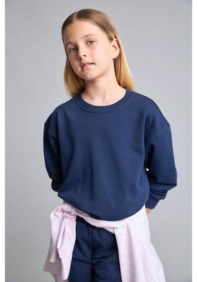 Defacto Relax Fıt Bisiklet Yaka Lacivert Sweatshirt Kız Çocuk E6842a826aunv241 Lacivert-nv241
