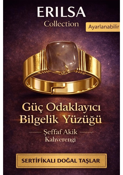 Sertifikalı Şeffaf Kahverengi Akik Doğal Taş Yüzük Güç Odak Bil Çok Renkli