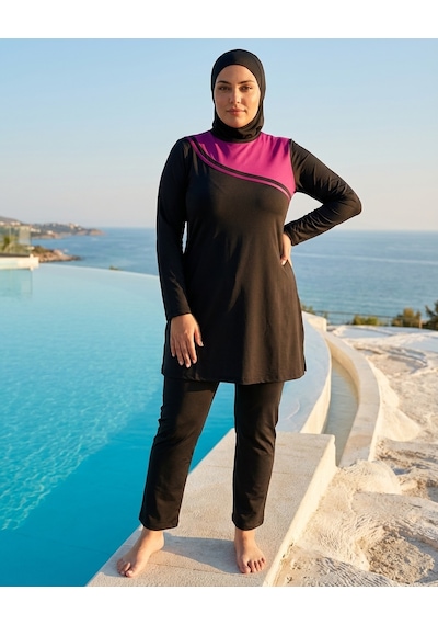 Pierre Cardin Büyük Beden Sıfır Yaka Düz Paça İç Giyimli Çift Boneli Kadın Tesettür Mayo Siyah Pierre Cardin Büyük Beden Sıfır Yaka Düz Paça İç Giyimli Çift Boneli Kadın Tesettür Mayo Siyah