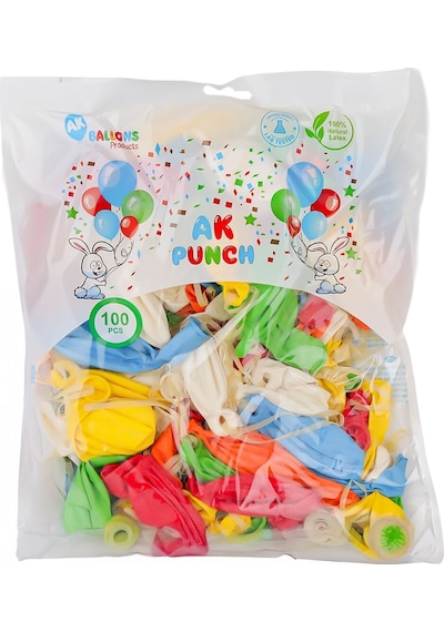 Ak-01 Punch Balon 100 Adet çok renkli