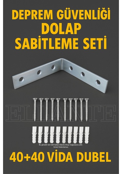 Deprem Güvenliği Dolap Sabitleme Seti 7.5 Cm Uzunluk 2 Cm Genişlik Eşya Duvara Sabitleyici Aparatı Çok Renkli