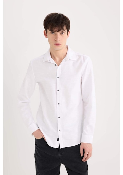DeFacto Slim Fit Dar Kesim Pamuklu Basic Düz Uzun Kollu Beyaz Gömlek A4644AX25SPWT34