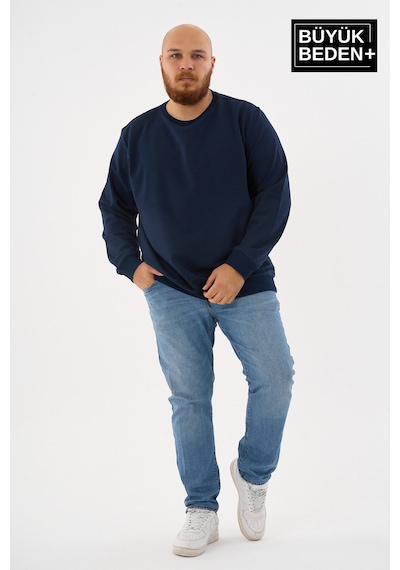 Superlife Erkek Büyük Beden Bisiklet Yaka İnce Sweatshirt Regular Fit %64 Pamuklu Spr26bsw956 Lacivert