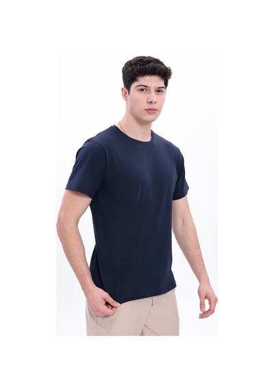 Myrab Denim Erkek Krem Basic Tişört Regular Fit Bisiklet Yaka %100 Pamuk 30/1 Süprem Kumaş Günlük T-shirt Lacivert