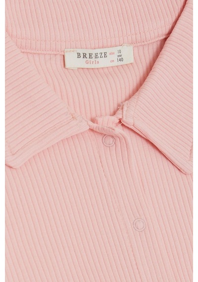 Breeze Kız Çocuk Tişört Crop Çıtçıtlı Fitilli 9-14 Yaş, Somon-somon Somon