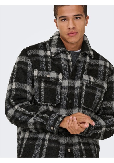Only & Sons Onsgıo Lf Check Padded Jacket Otw Erkek Black Mont - 22030156 Siyah