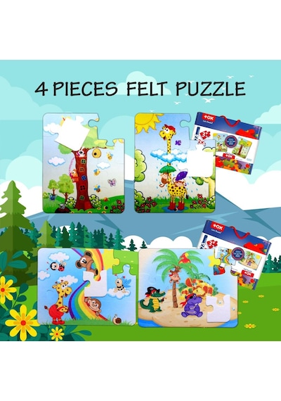 4 Set 48 Parça Tox Gökkuşağı Ve Zürafa 3+ Keçe Yapboz 3 Yaş P