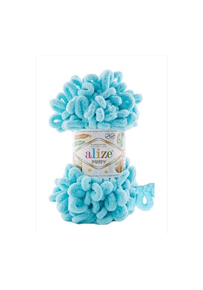 5 Adet Puffy Elle Örülen Kadife Ip Örgü Ipi No 128 Turkuaz Mavi
