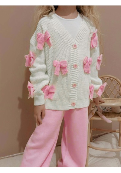 Miniko Kids Kız Çocuk Bayramlık Fiyonk Modelli Triko 2li Takım Pembe