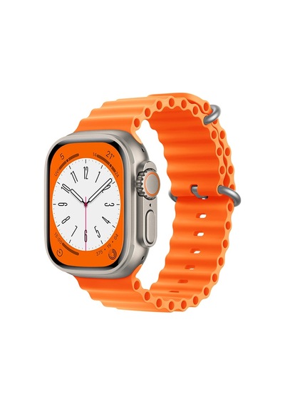 Forzacase Apple Uyumlu  Watch Ultra 49mm İçin Oluklu Ocean Silikon Kordon Kayış - Fc007 Turuncu