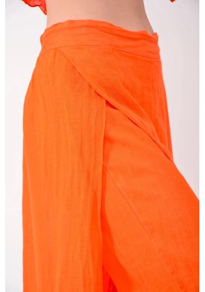 Bohem Stil İtalyan Ham Keten Pantolon Etek-8747 Oranj