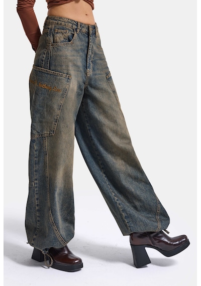 Kadın 4w6-85 Baggy Fit Özel Nakış Detaylı Tasarım Denim Jean Koyu Mavi