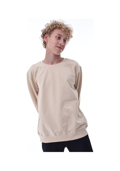 Bej Erkek Çocuk Sweatshirt Rahat Kalıp Pamuklu İki İplik Kumaş Bej