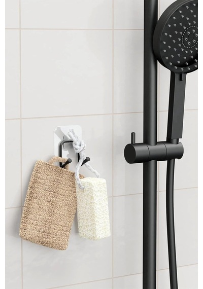 Yapışkanlı Çift Kancalı Metal Duvar Askısı Banyo Mutfak 2'li Set 12 Izgara
