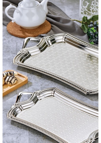 Cooker 2'li Evenia Metal Dikdörtgen Gümüş Sunum Tepsisi 49x30 Cm Ve 37x23 Cm Ckr3568 Diğer