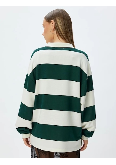 Koton Polo Yaka Sweatshirt Oversize Kolej Baskılı Renk Bloklu Şardonlu Yeşil Çizgili 5wal10214ık Yeşil Koton Polo Yaka Sweatshirt Oversize Kolej Baskılı Renk Bloklu Şardonlu Yeşil Çizgili 5wal10214ık Yeşil
