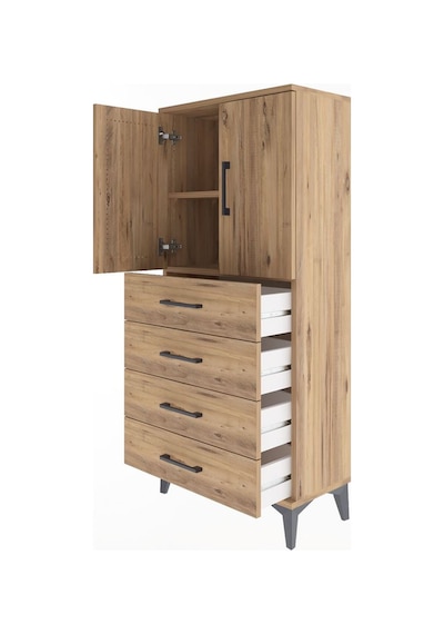 Arges Dolap 2 Raflı 4 Çekmeceli 2 Kapaklı 60x30x134 Çam-çam Çam