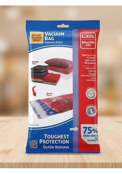 Magic Saver Bag Vakumlu Giyisi Yastık Yorgan Saklama Torbası Poşeti Hurç - Xxl - 80x110 Cm. - 5 Adet