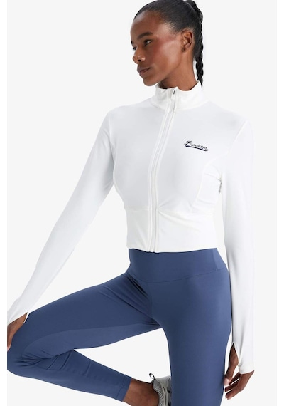 Defacto Defactofit Slim Fit Dar Kesim Dik Yaka Baskılı Fermuarlı Hırka E7717ax25auwt34 Beyaz