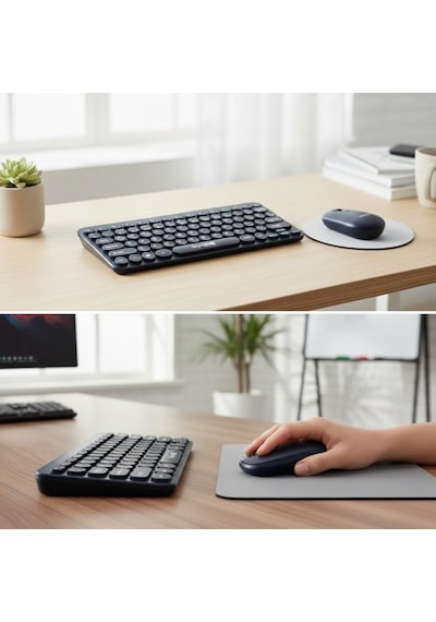 Kablosuz Lacivert Bluetooth Klavye Mouse Seti Yuvarlak Tuşlu Tasarım, Türkçe Q Dizilim, Taşınabilir, Ev Ve Ofis Kullanımına Uygun Lazer