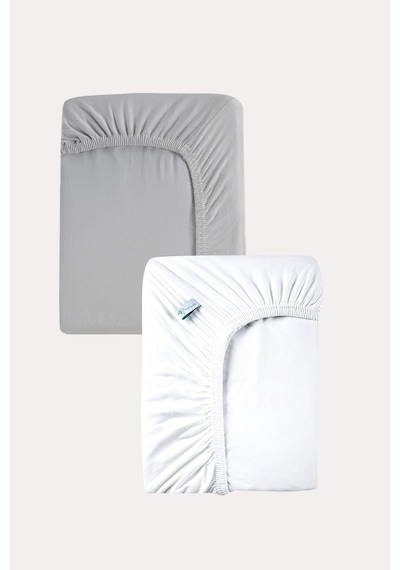 Gri - Beyaz Renk %100 Pamuk Penye Bebek Çarşafı 60x120cm - Lastikli Bebek Çarşafı 2'li Gri - Beyaz - 860728279