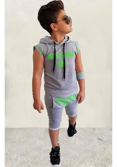 Riccotarz Erkek Çocuk Fashıon Boy Yazı Baskılı Kapişonlu Kolsuz Sweatshirt Gri Şortlu Takım 001 Riccotarz Erkek Çocuk Fashıon Boy Yazı Baskılı Kapişonlu Kolsuz Sweatshirt Gri Şortlu Takım 001