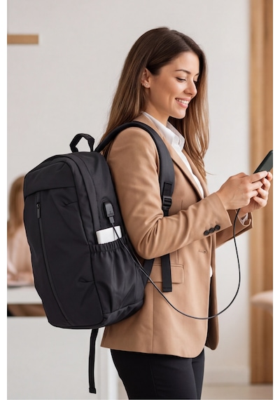 Multimission Usb Şarj Unisex Laptop Sırt Çantası Üniversite Okul Günlük Kullanım Çantası Hafif E... Siyah