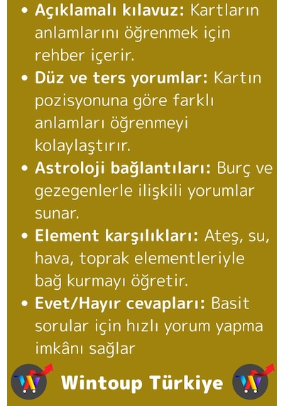 Özel Üretim Psikolojik Kişisel İç Yansıtma Kehanet Açıklamalı Başlangıç Tarot Destesi 78 Kart