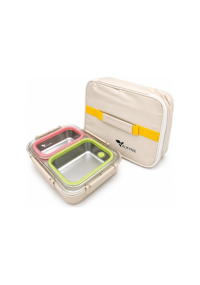 Valkyrie 2 Bölmeli 304 Paslanmaz Çelik Lunch Box Sızdırmaz Renkli Yemek Taşıma Kabı + Termal Çanta Çok Renkli