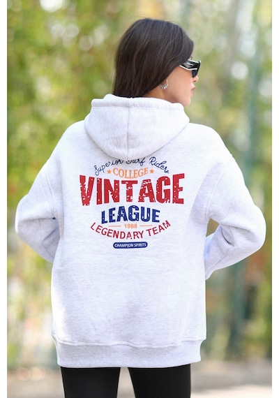 Giysa Kadın Kapüşonlu Sweatshirt Kar Melanj Vintage Baskılı Kanguru Cepli Şardonlu 3ip - 25102 Kar Melanj Giysa Kadın Kapüşonlu Sweatshirt Kar Melanj Vintage Baskılı Kanguru Cepli Şardonlu 3ip - 25102 Kar Melanj
